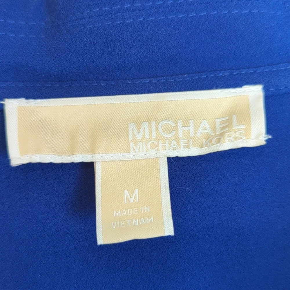 Michael Kors Cobalt Blue Chiffon Collared‎ Front Zipper Long Sleeve Blouse M